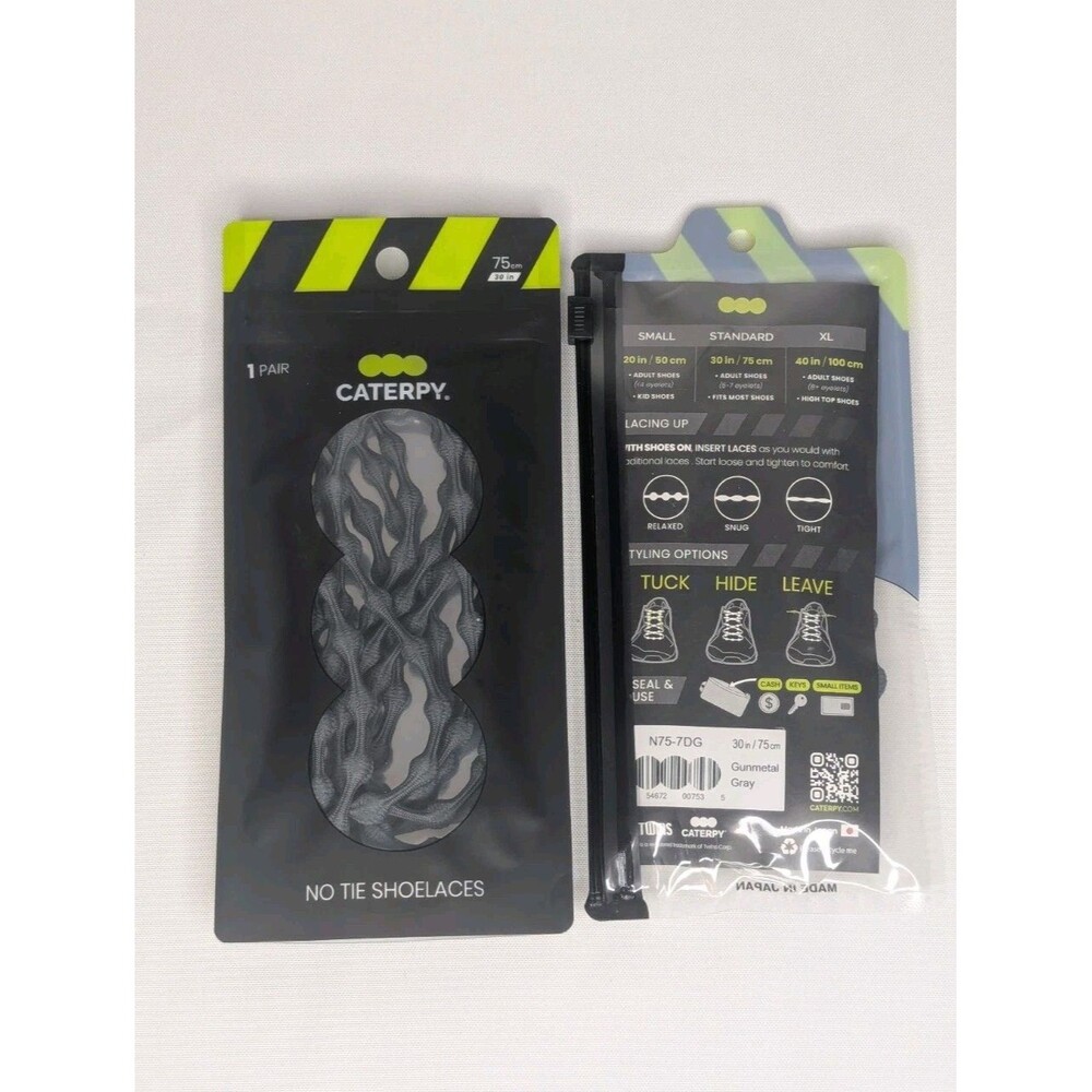 Caterpy No-Tie Shoelaces Dark Grey 30inch / 75cm New In Package